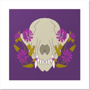 Fox Skull With Flowers Posters and Art